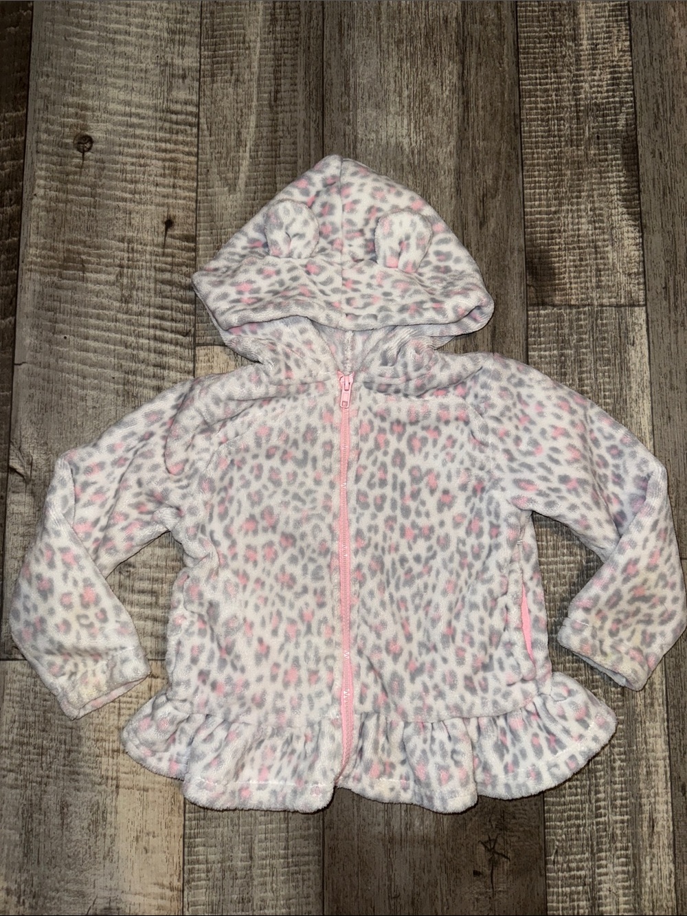 PICAPINO  Leopard Print Hooded Jacket with Ears - Pink & Gray SIZE 4T